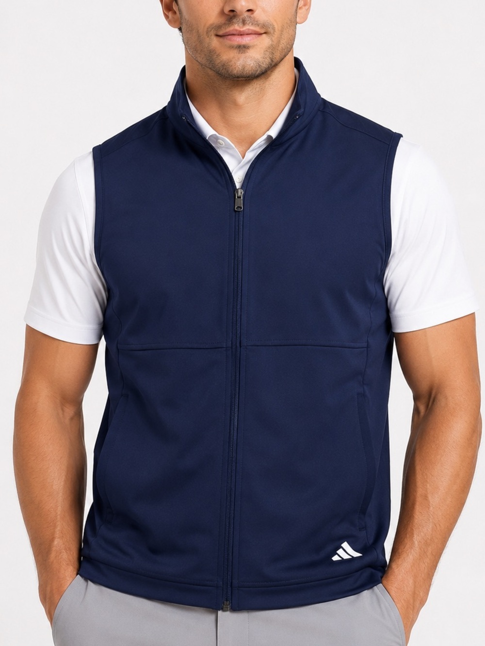 Adidas Men’s Peached Full Zip Golf Vest Navy size Medium NWT ADVR0982 pockets